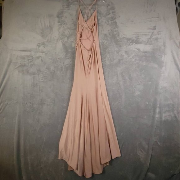 La Femme Womens Formal Gown Dress Pink Maxi‎ High Low Strappy Open Back 2 New - Picture 2 of 9